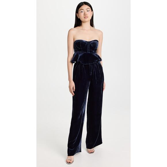 CAMI NYC Colette Strapless Velvet Peplum Bustier Top, Navy Blue - Picture 1 of 5